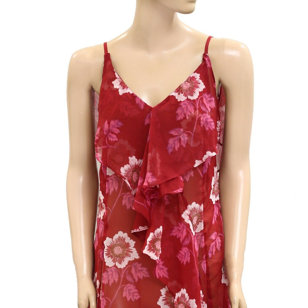 Free People Sunfaded Maxi Top Floral Printed Ruffle Slip Sheer Swing XS 279511 - Picture 6 of 8